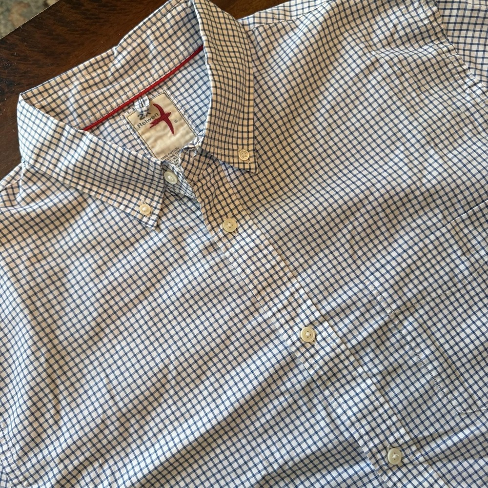 Relwen Shirt Mens 2XL Blue Check Long Sleeve Button Down Cotton Huckberry